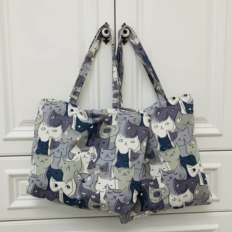 Cute cat canvas bag zipper tote bag  | IFAUN