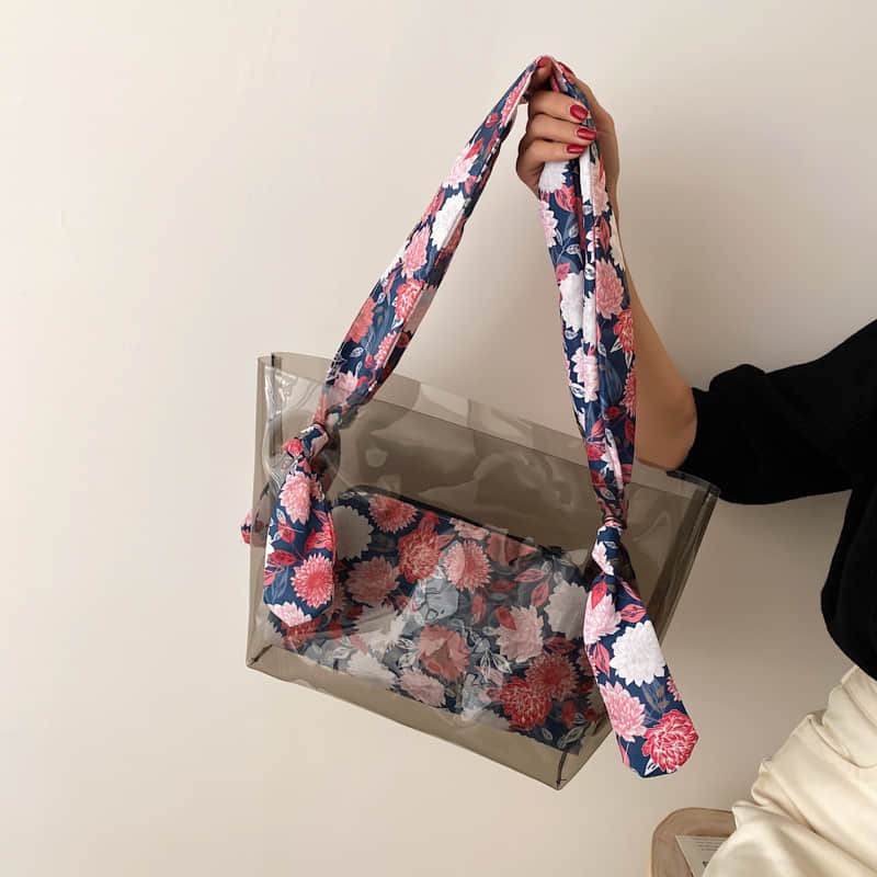Large-capacity transparent bag fashionable popular tote bag Black | IFAUN