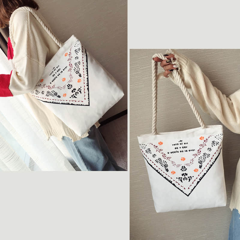 Hemp rope white canvas bag  | IFAUN