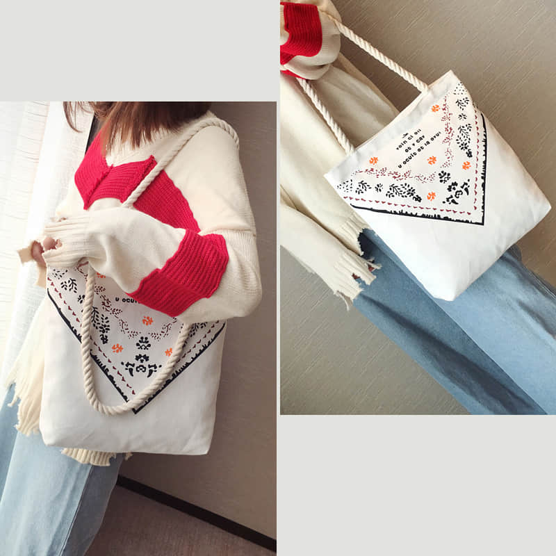 Hemp rope white canvas bag  | IFAUN