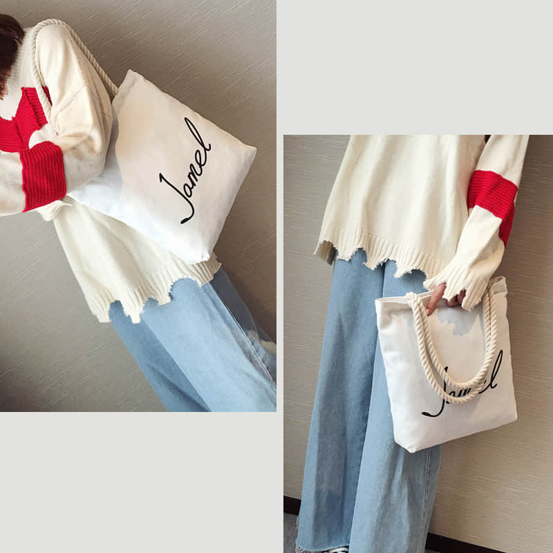 Hemp rope white canvas bag  | IFAUN