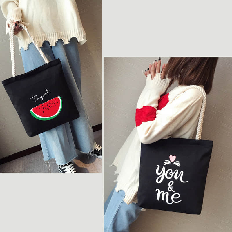 Hemp rope black canvas bag  | IFAUN