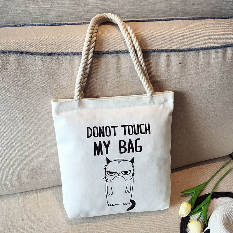 Hemp rope white canvas bag Naughty cat | IFAUN
