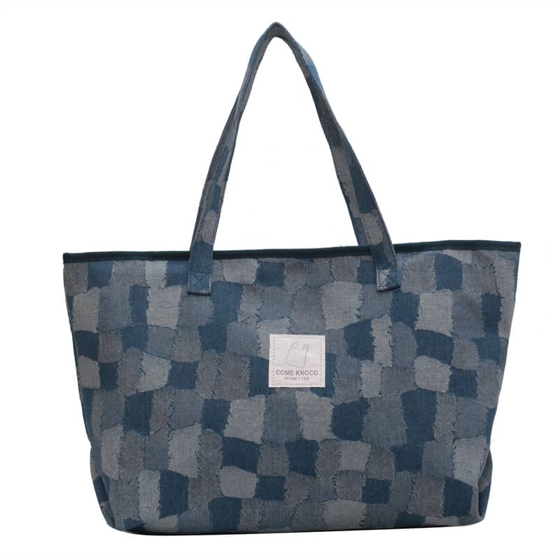 Checkerboard Denim Tote Bag