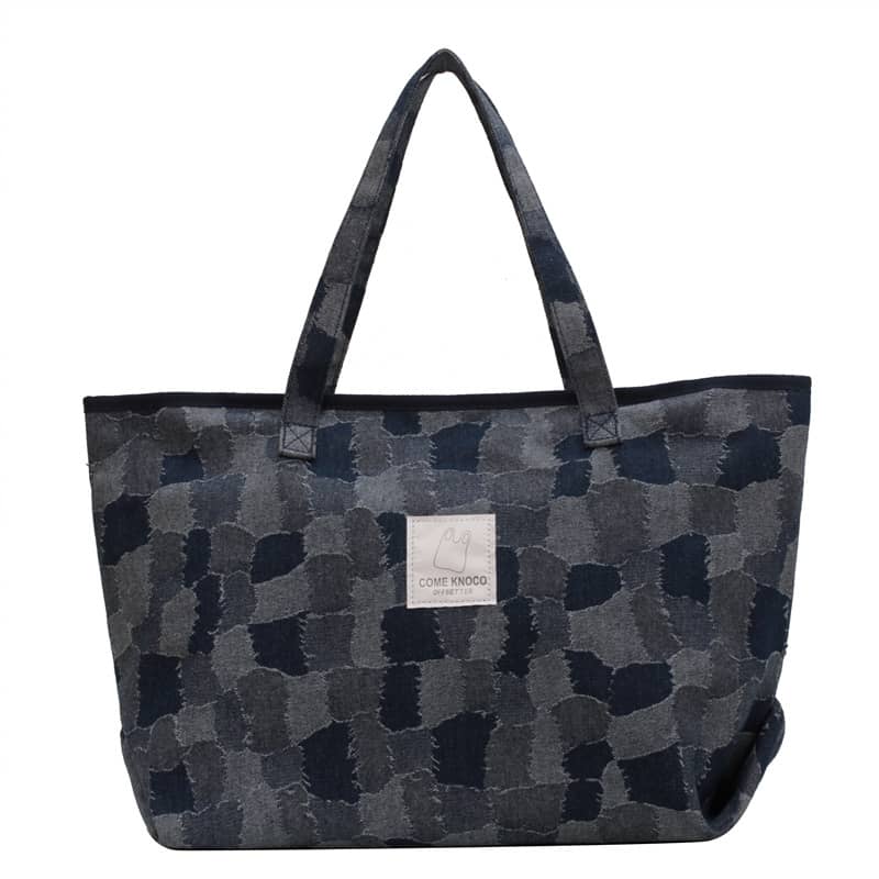 Checkerboard Denim Tote Bag