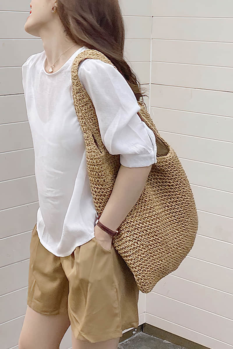 Summer straw woven shoulder bag Brown | IFAUN