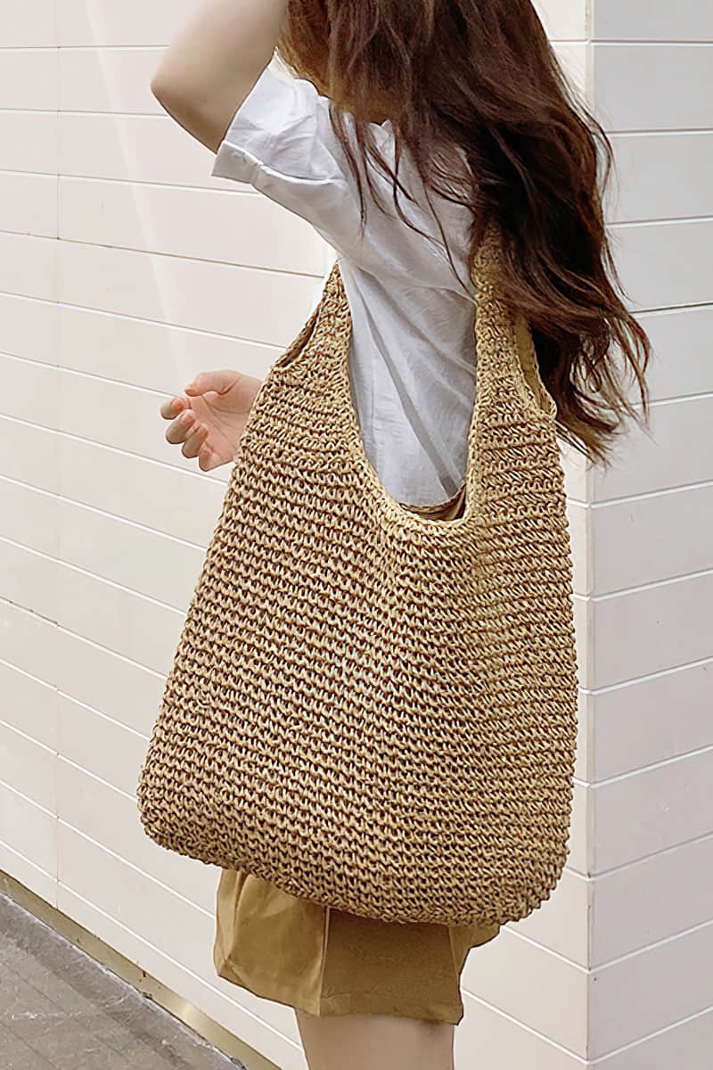Summer straw woven shoulder bag Ivory | IFAUN