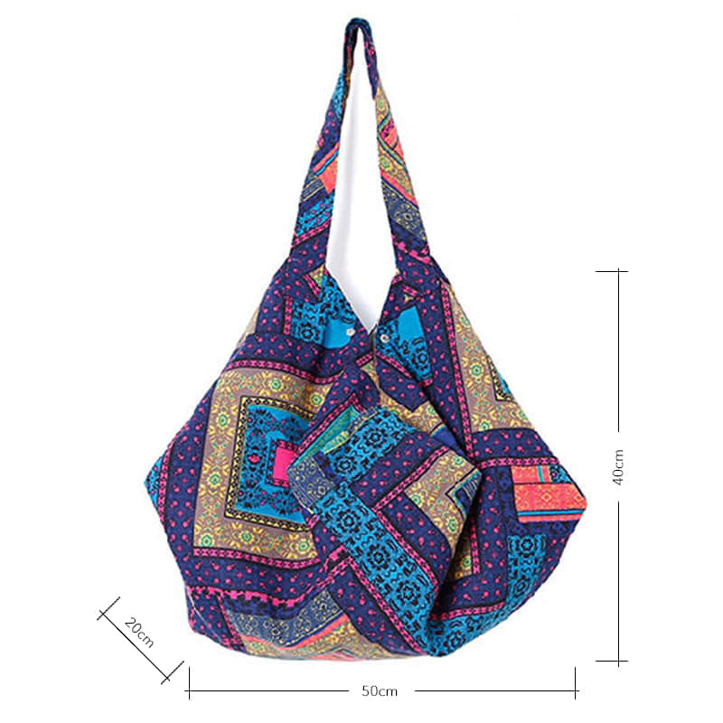 Casual cotton large-capacity patchwork printed shoulder bag  | IFAUN