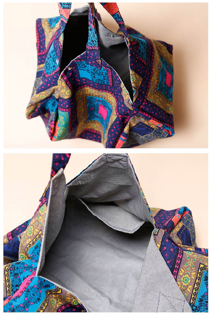 Casual cotton large-capacity patchwork printed shoulder bag  | IFAUN
