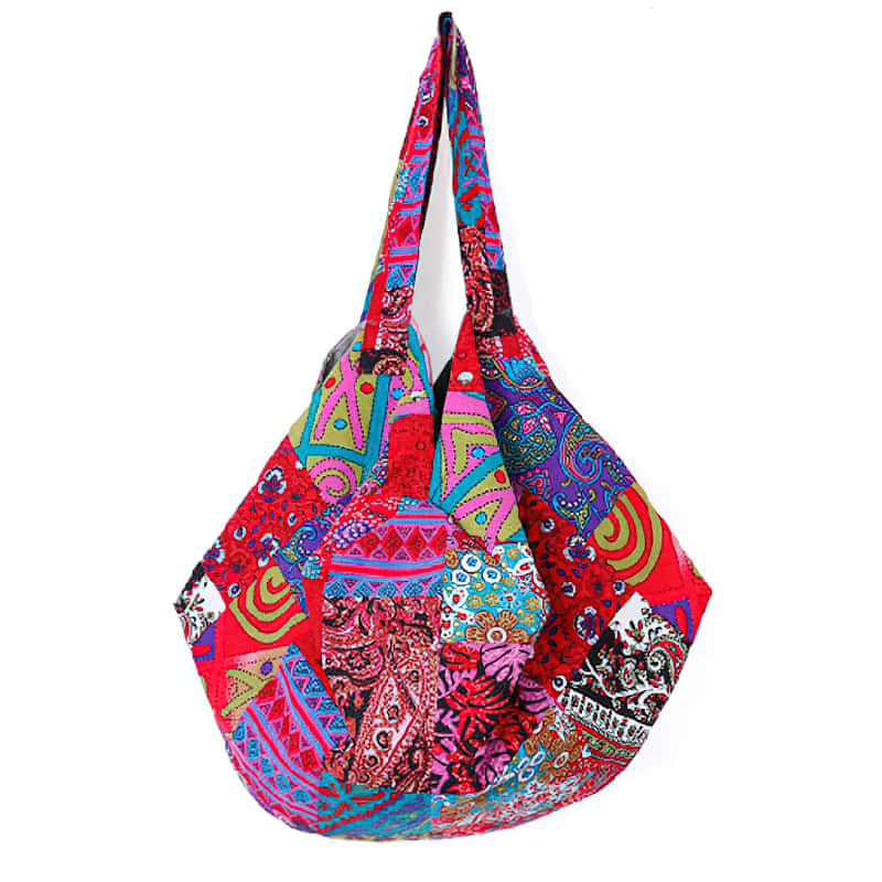 Casual cotton large-capacity patchwork printed shoulder bag Red | IFAUN