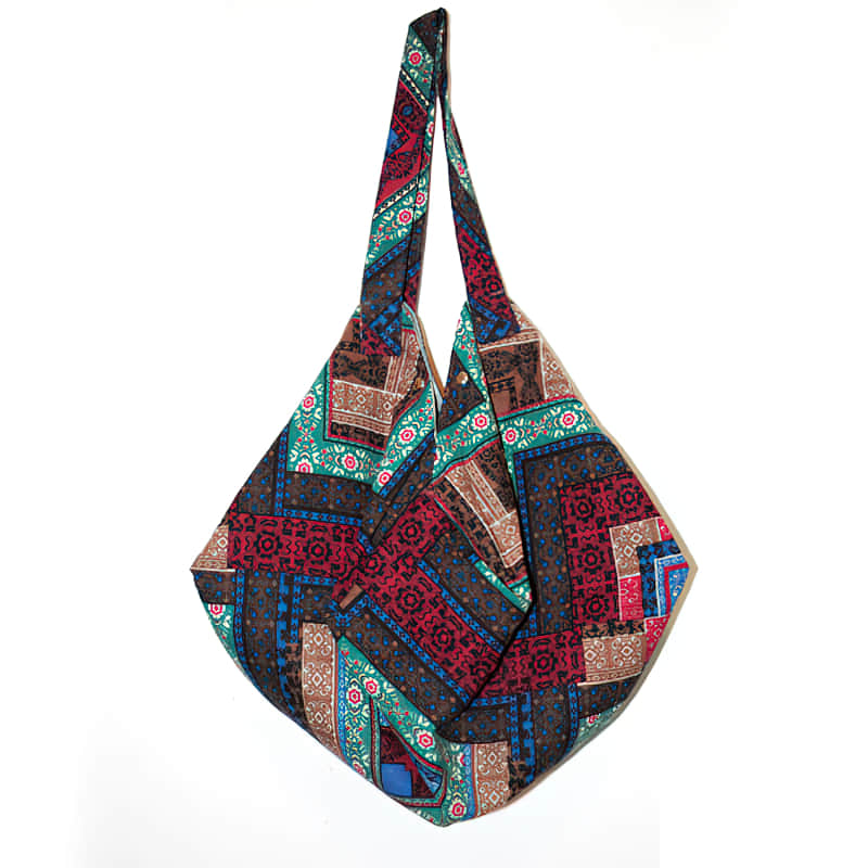 Casual cotton large-capacity patchwork printed shoulder bag DarkRed | IFAUN