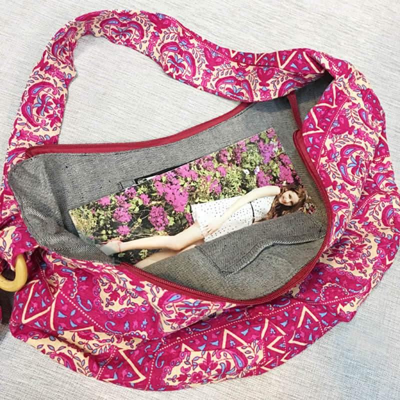Adjustable satchel in printed linen cotton bag  | IFAUN