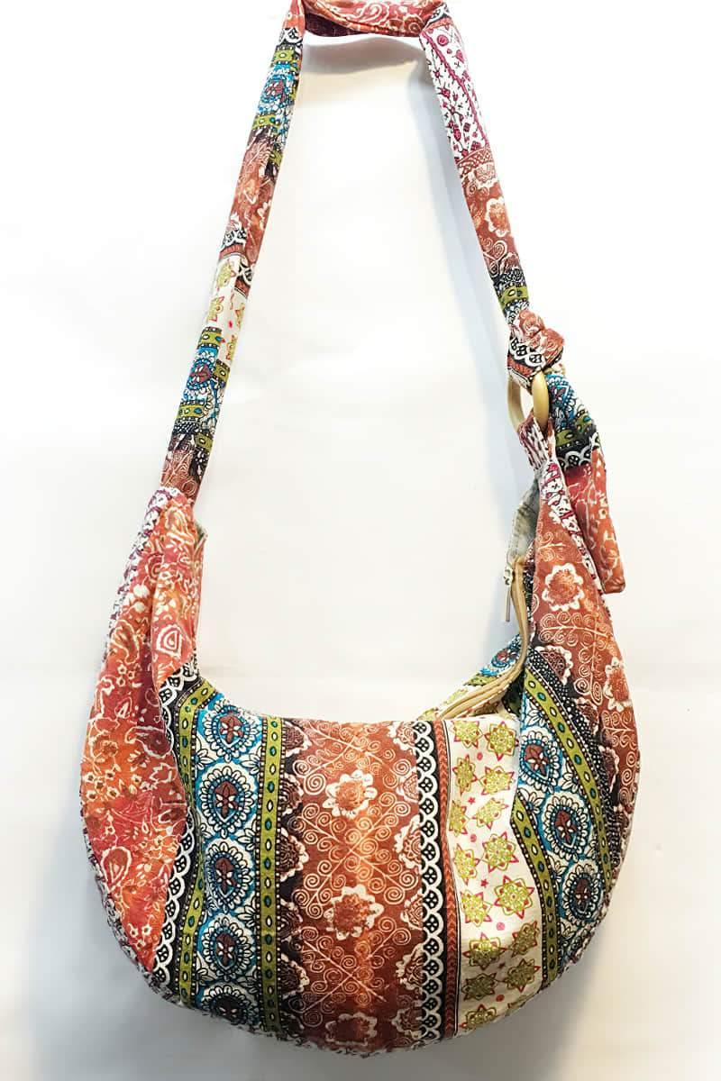 Adjustable satchel in printed linen cotton bag Orange | IFAUN