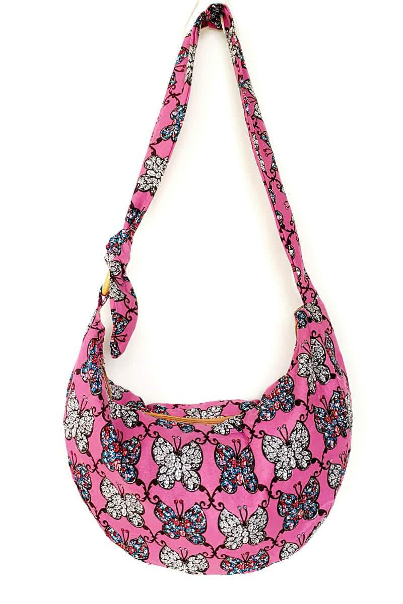 Adjustable satchel in printed linen cotton bag Pink | IFAUN