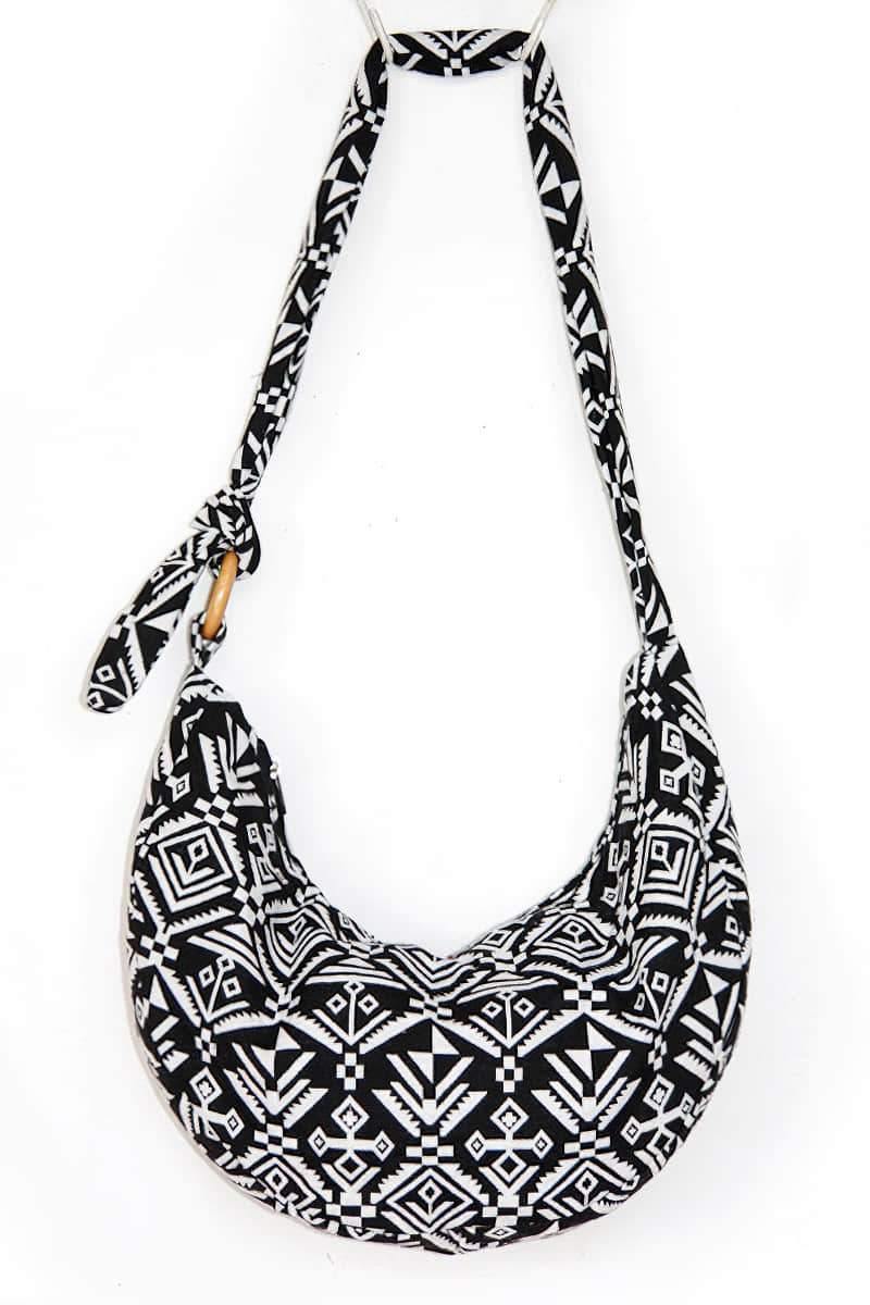 Adjustable satchel in printed linen cotton bag Black | IFAUN