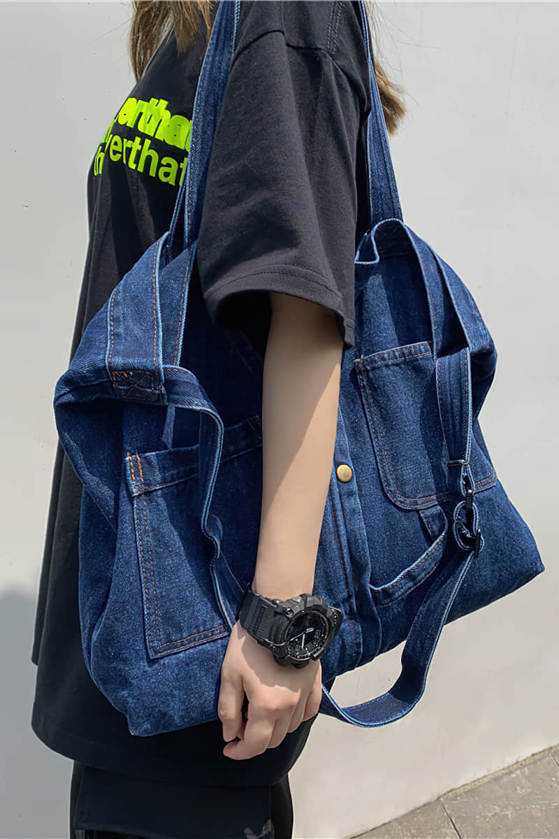 Stitching washed denim bag  | IFAUN