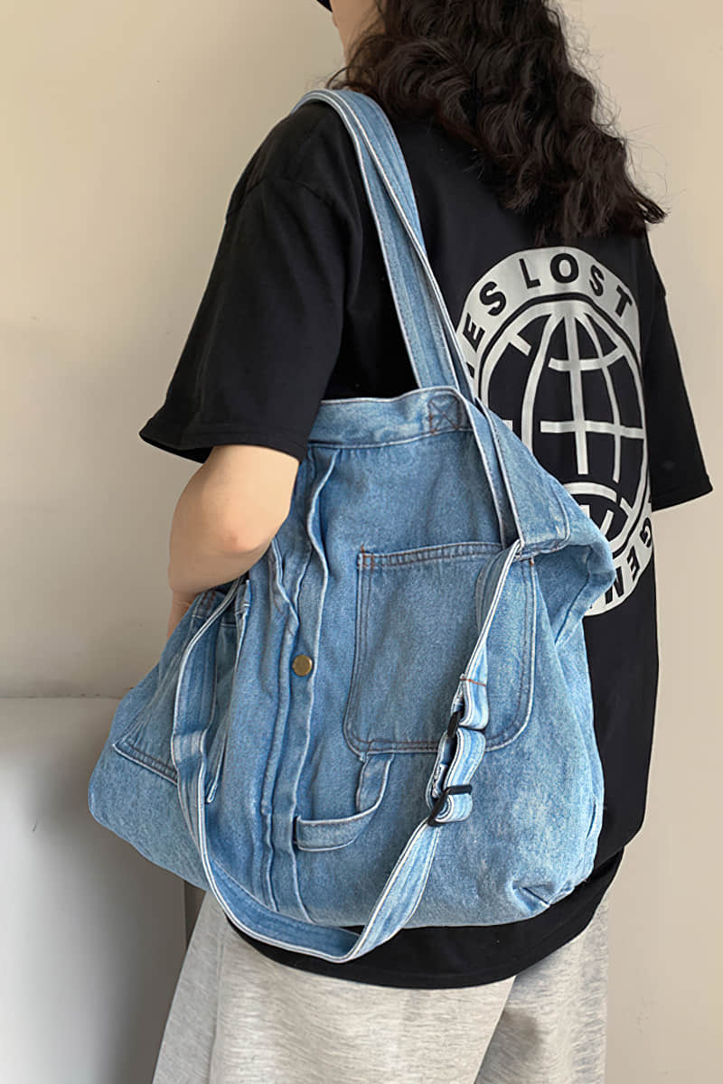 Stitching washed denim bag – IFAUN