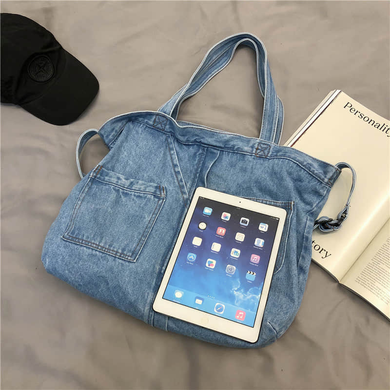 Stitching washed denim bag  | IFAUN