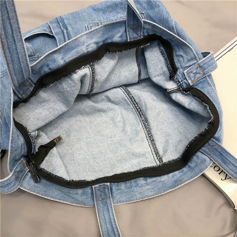 Stitching washed denim bag  | IFAUN