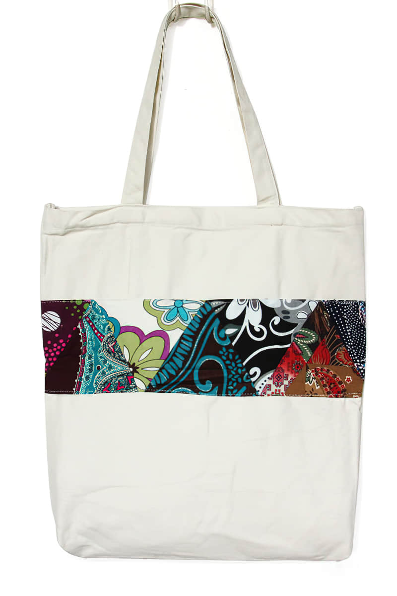 Printed patchwork canvas bag Ivory | IFAUN