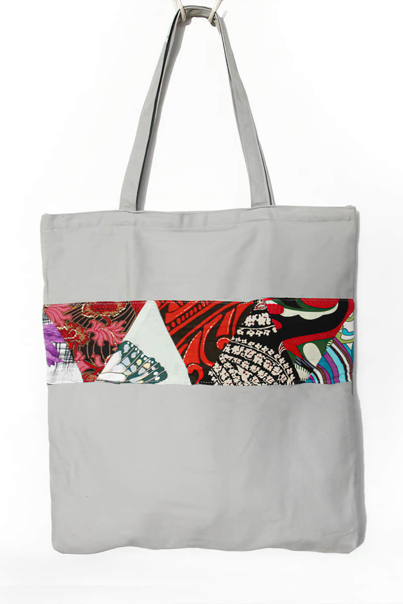 Printed patchwork canvas bag LightGray | IFAUN