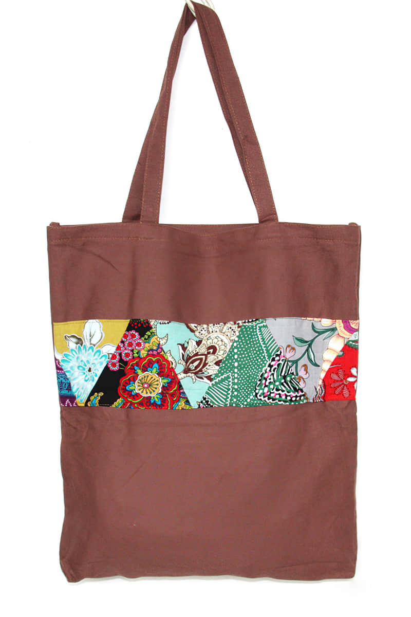 Printed patchwork canvas bag SaddleBrown | IFAUN