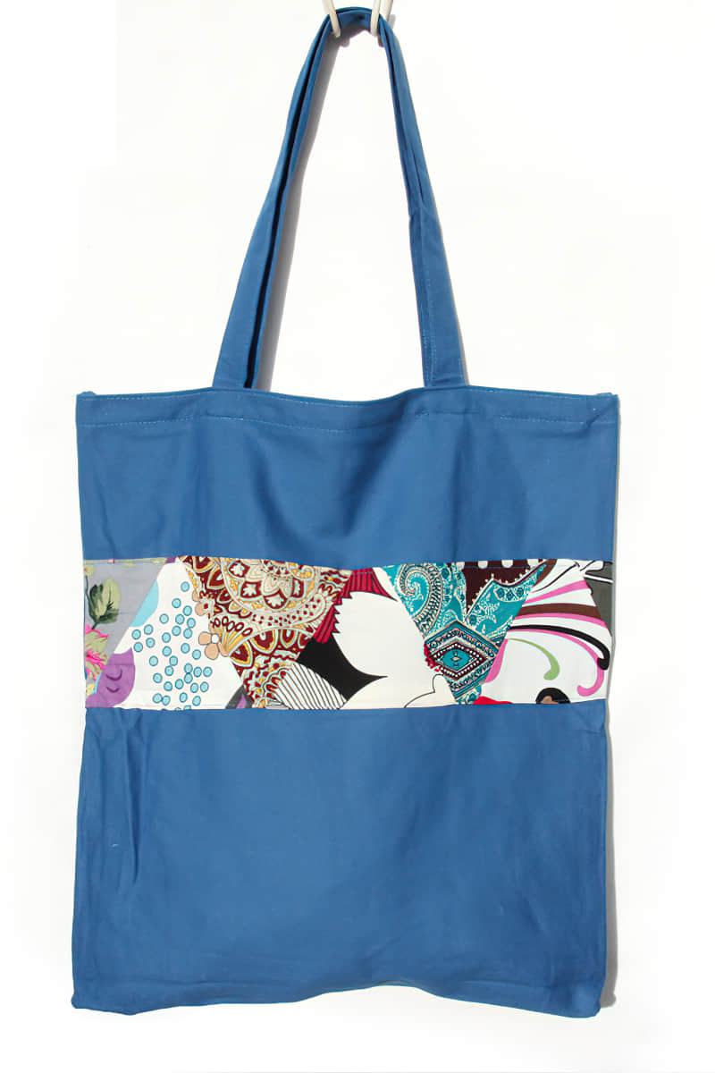 Printed patchwork canvas bag SteelBlue | IFAUN
