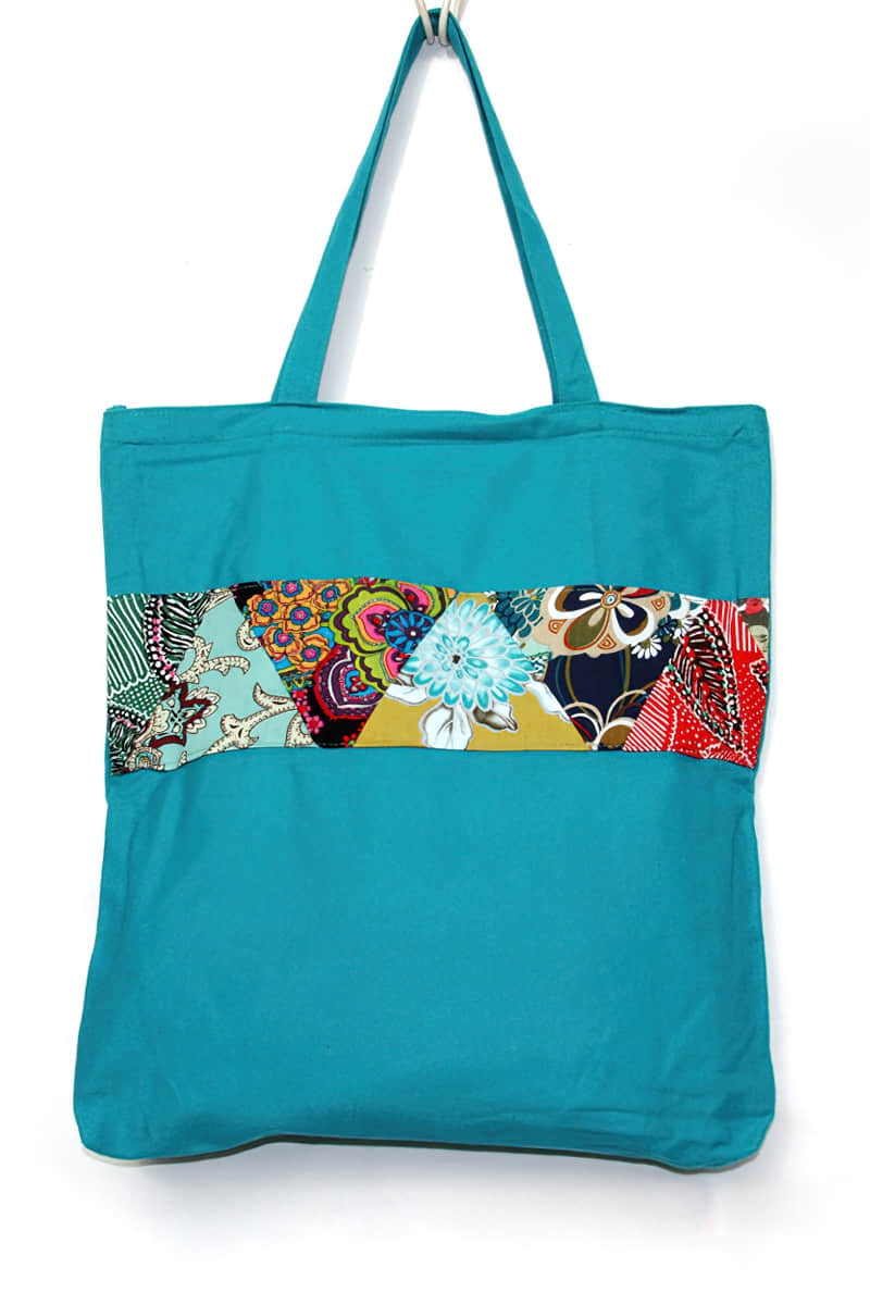 Printed patchwork canvas bag DarkTurquoise | IFAUN