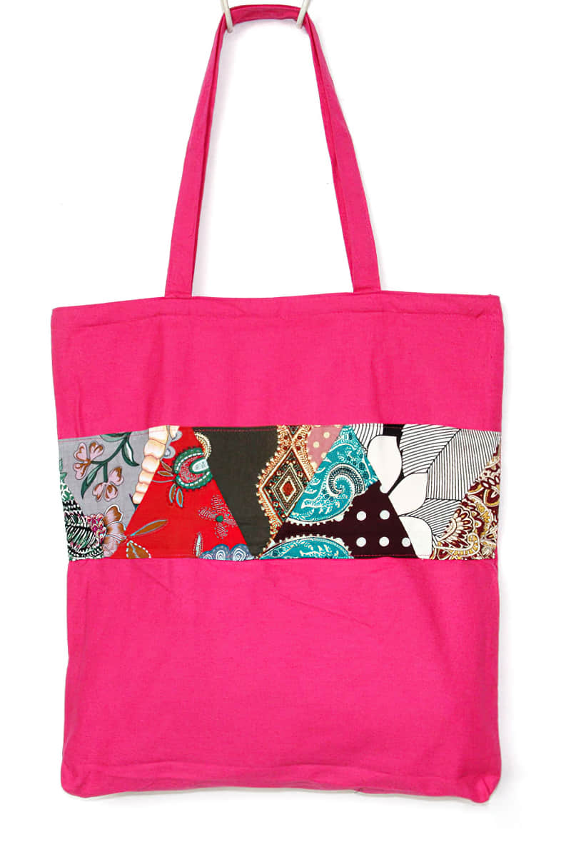 Printed patchwork canvas bag DeepPink | IFAUN