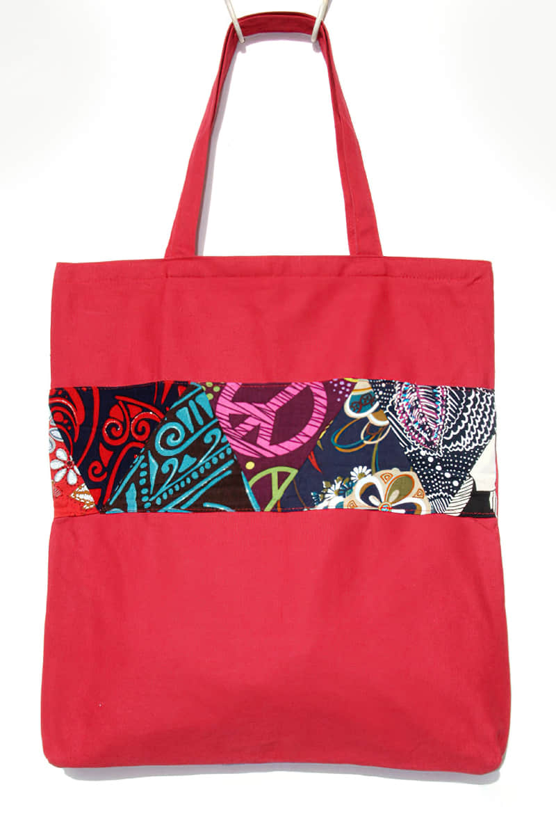 Printed patchwork canvas bag Red | IFAUN