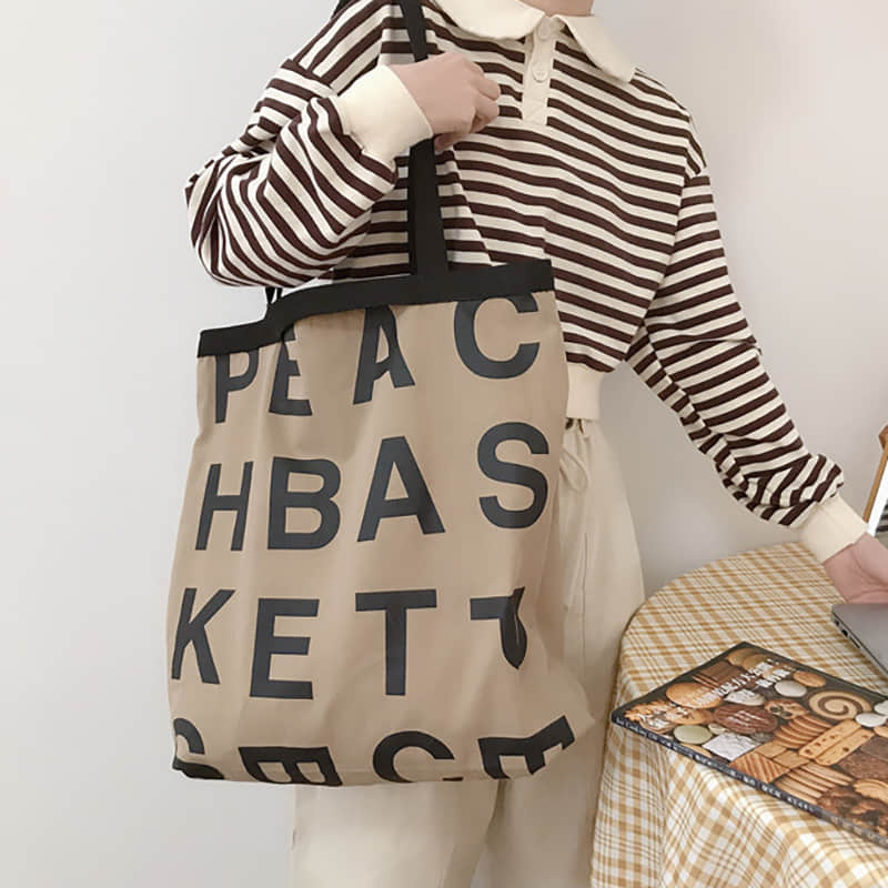 Large capacity letter canvas bag Khaki | IFAUN