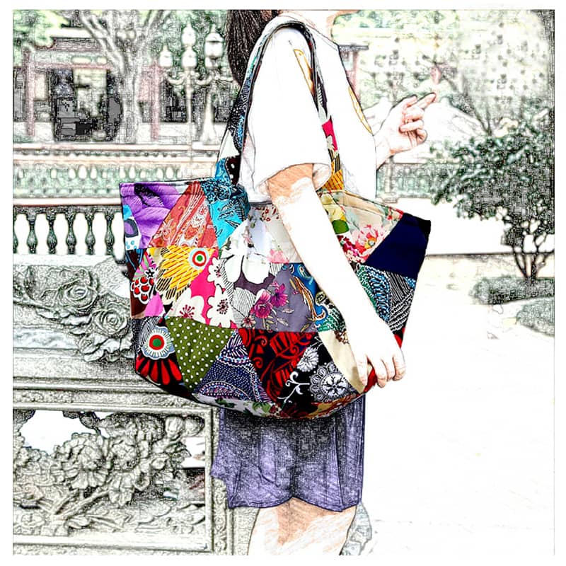 Color printed patchwork casual shoulder bag Tote bag  | IFAUN