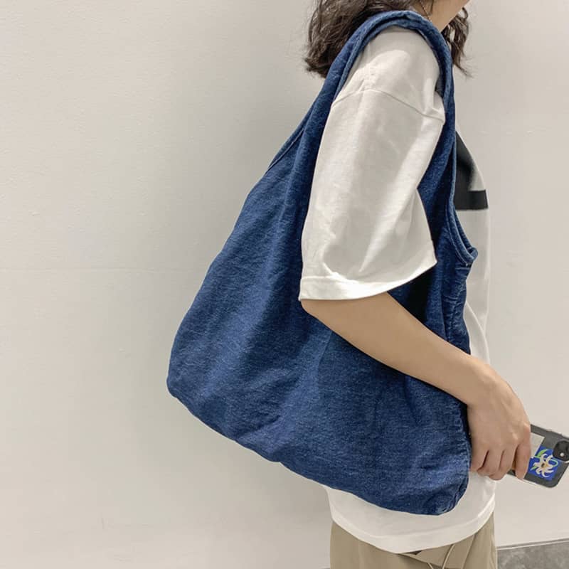 Casual large-capacity one-shoulder denim bag DarkBlue | IFAUN