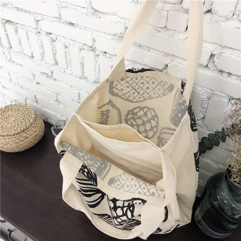 New leaf print thick canvas handbag simple shoulder bag  | IFAUN