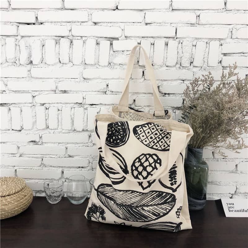 New leaf print thick canvas handbag simple shoulder bag One Color | IFAUN