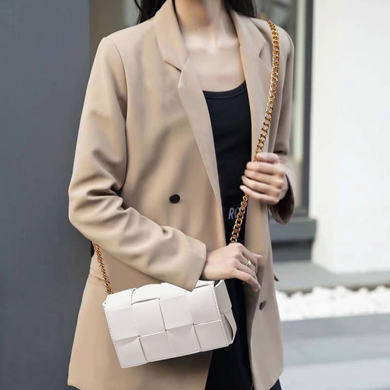 Women's fashion woven leather crossbody bag White | IFAUN