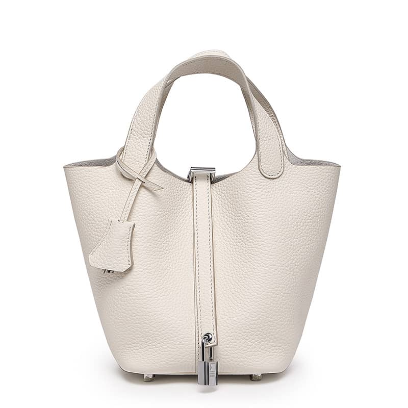 Lychee pattern top layer cowhide bucket bag