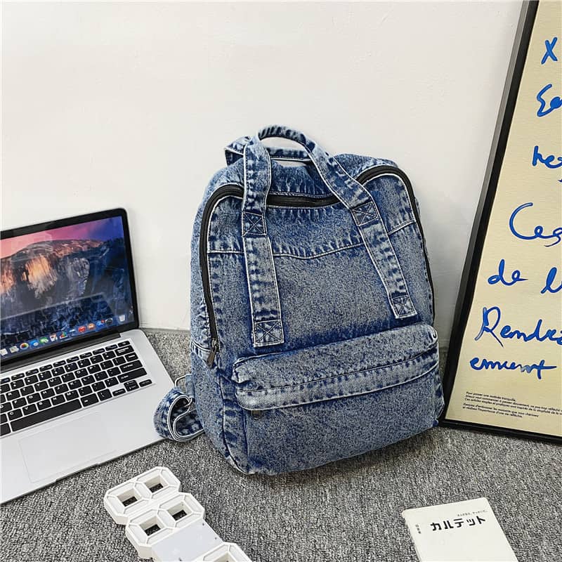 Washed denim bag large capacity shoulder backpack