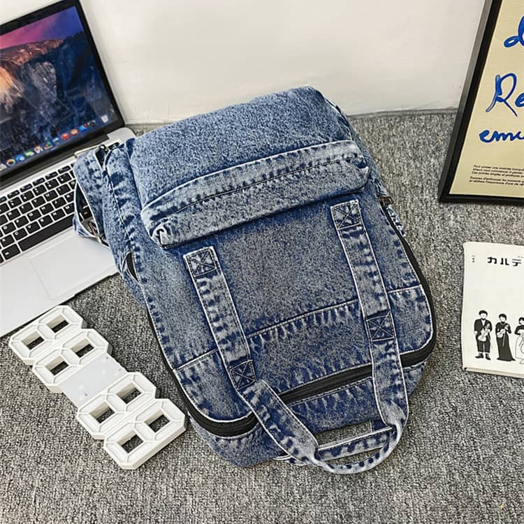 Washed denim bag large capacity shoulder backpack