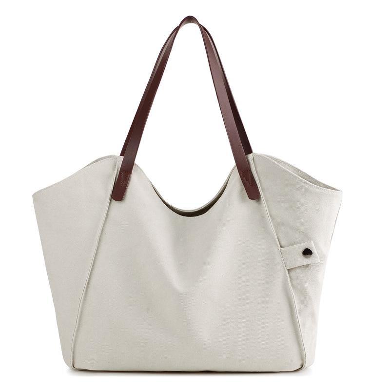 Casual large-capacity canvas shoulder bag White | IFAUN