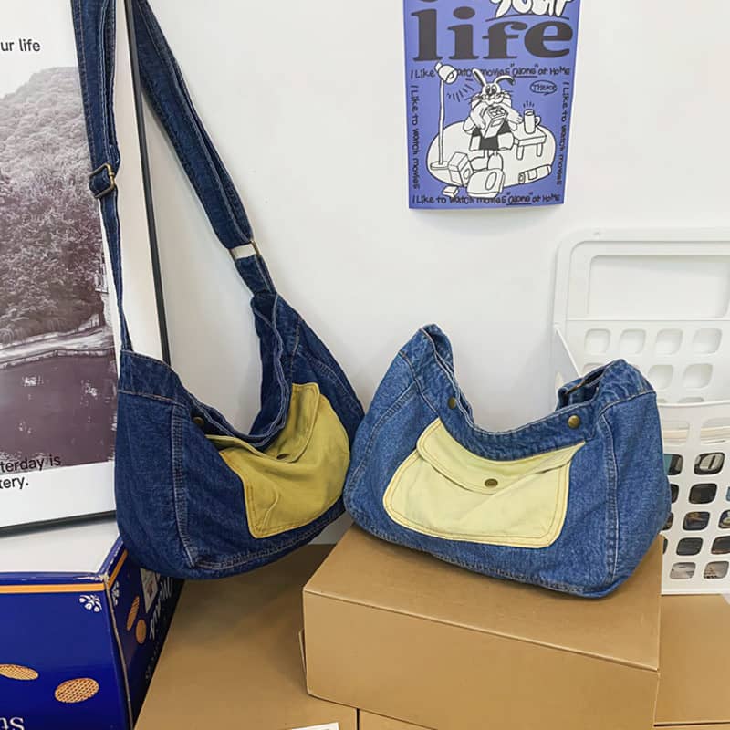 Contrast Denim Messenger Bag