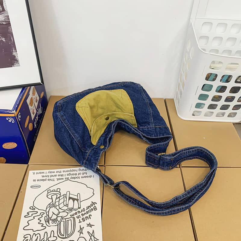 Contrast Denim Messenger Bag