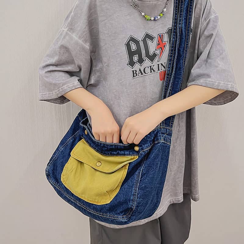 Contrast Denim Messenger Bag