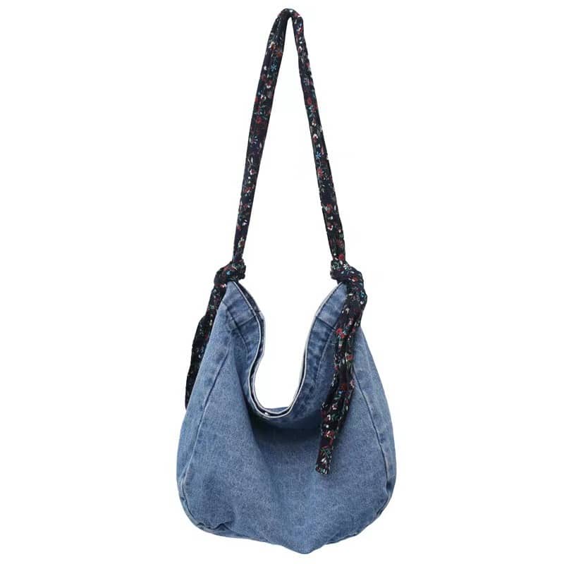 Floral Strap Denim Crossbody Bag