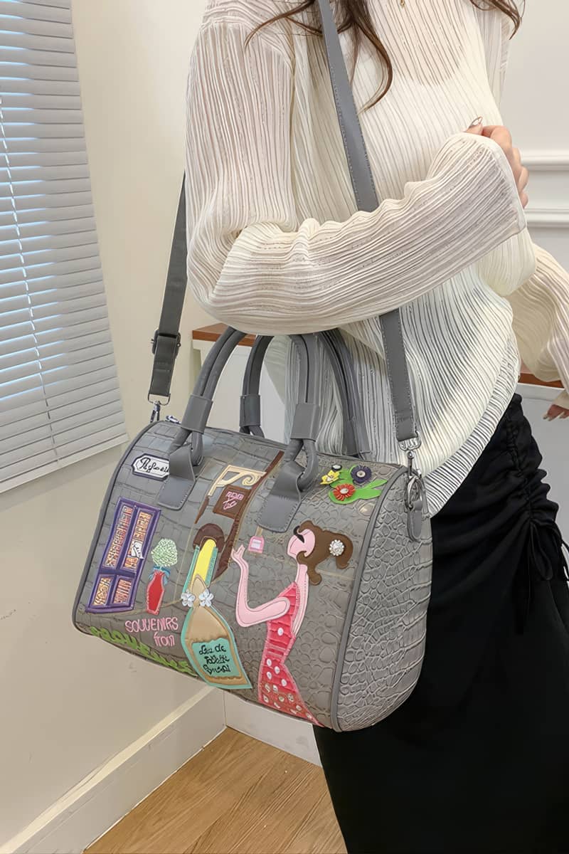 Mexican Style Shoulder Bag Large Capacity Portable Boston Bucket Bag