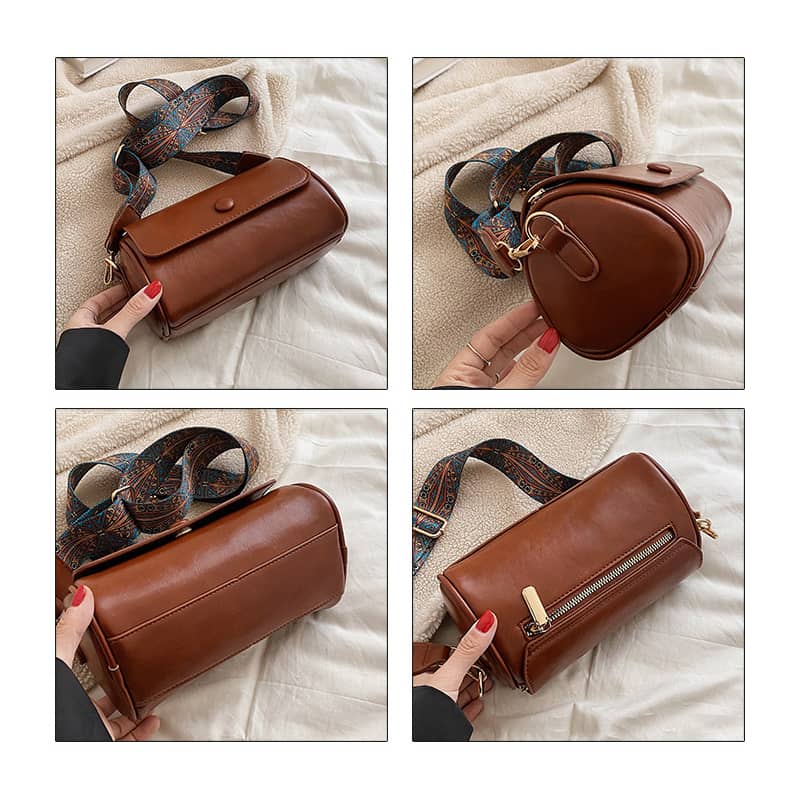 Wide strap shoulder PU bag crossbody cylinder bag