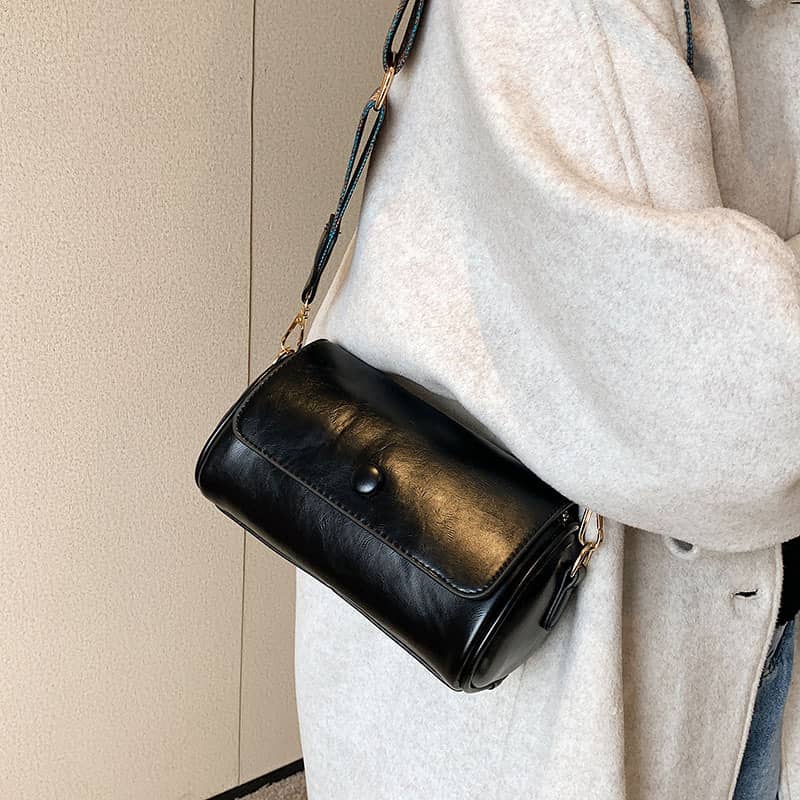 Wide strap shoulder PU bag crossbody cylinder bag
