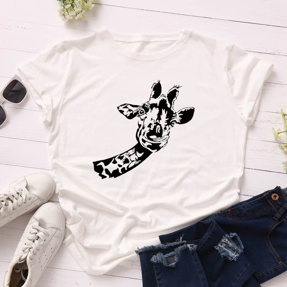 Women's loose creative deer head round neck short sleeve t-shirt White / 3XL | IFAUN
