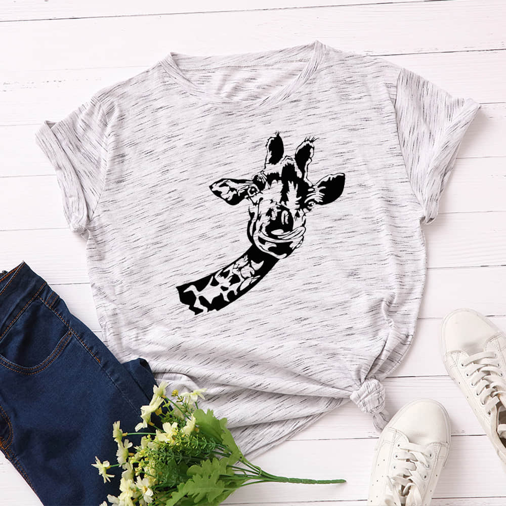 Women's loose creative deer head round neck short sleeve t-shirt Meteor White / 3XL | IFAUN
