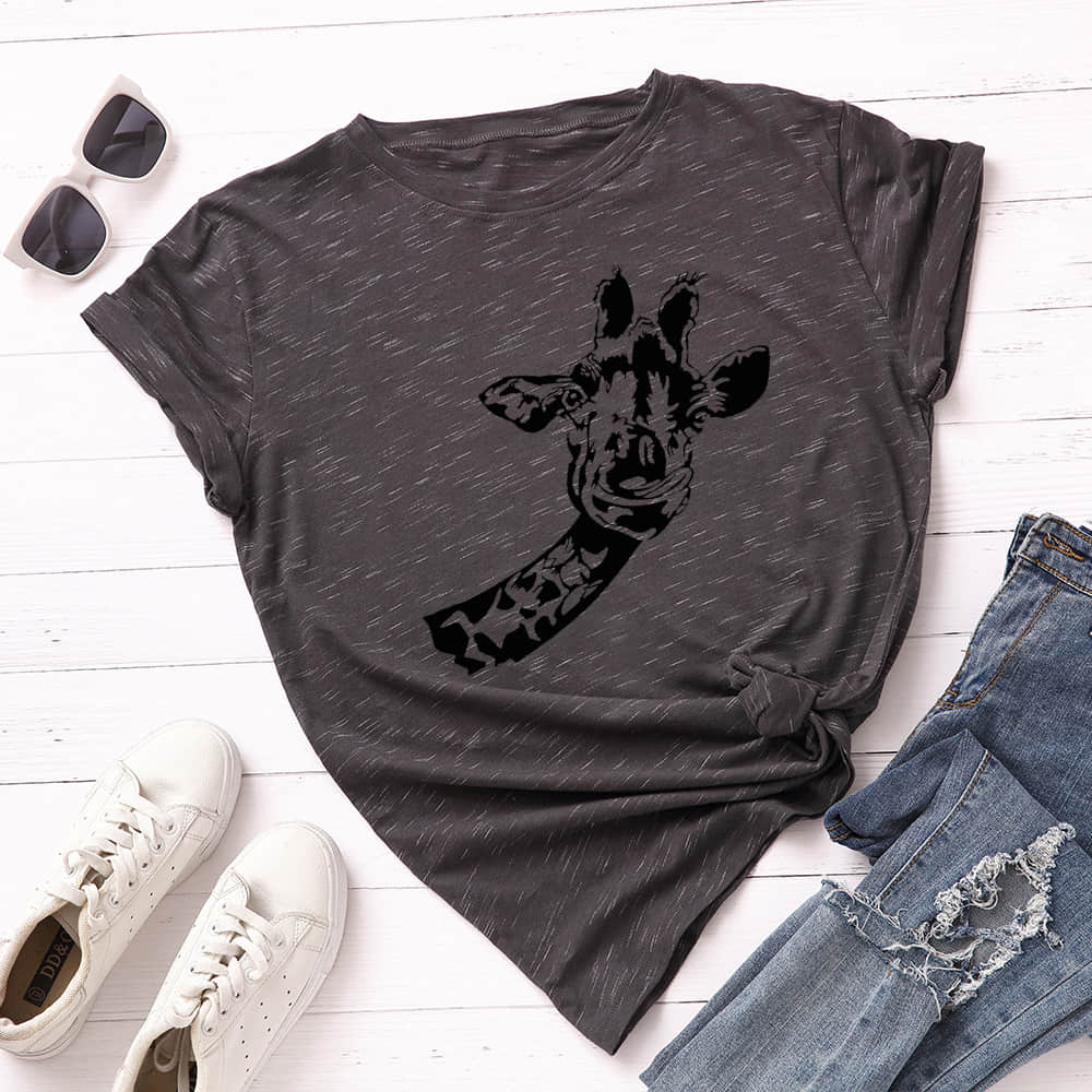 Women's loose creative deer head round neck short sleeve t-shirt Meteor Gray / 3XL | IFAUN